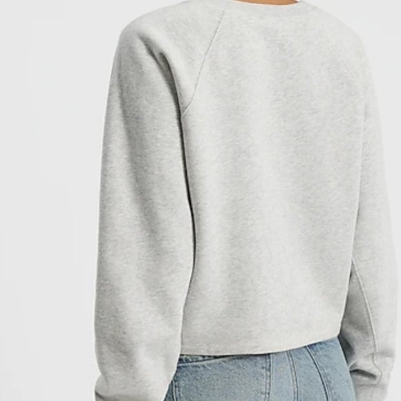 Express Light Gray Boxy Fleece Crewneck Sweatshirt Size: XS - Picture 3 of 7
